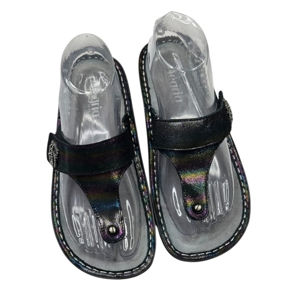 Alegria Carina Blue Rainbow Leather Thong Platform Sandal - Picture 11 of 11